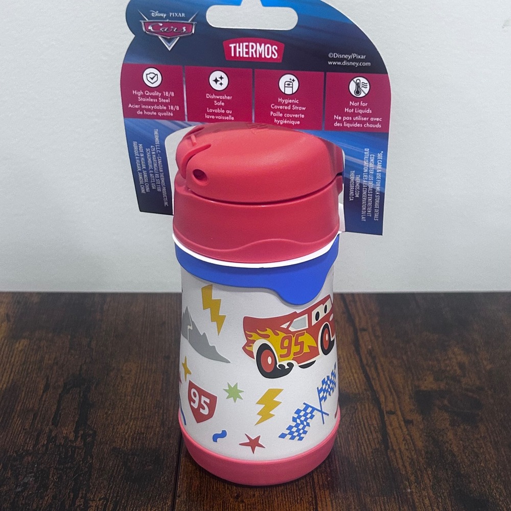Disney Pixar Cars Thermos 10oz Vacuum Insulated Stainless Steel Water Bottle New